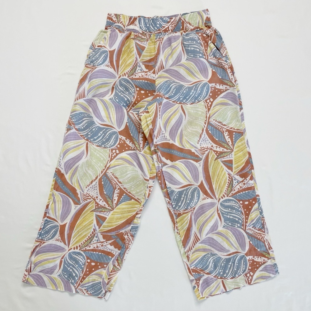 C&C California Tropical Beach 100% Linen Wide Leg Pants Women Size Small